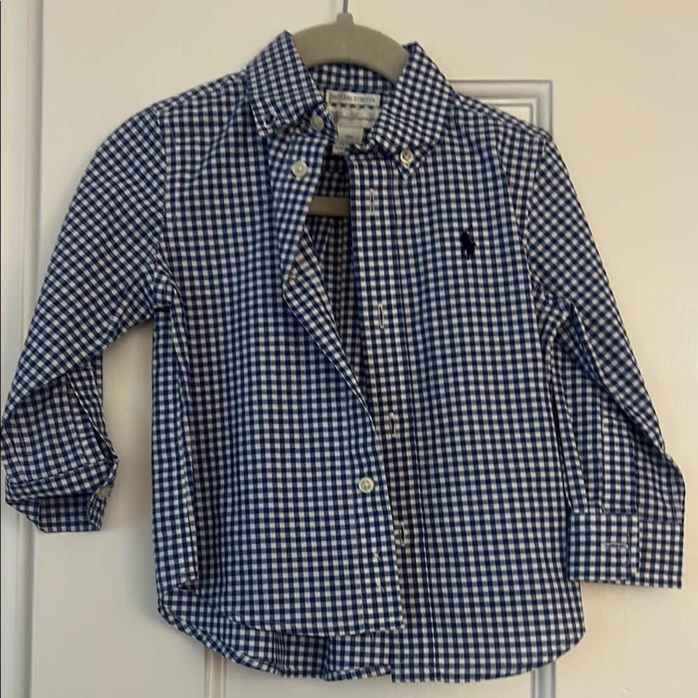 Ralph Lauren Blue and White Gingham Button Down Shirt